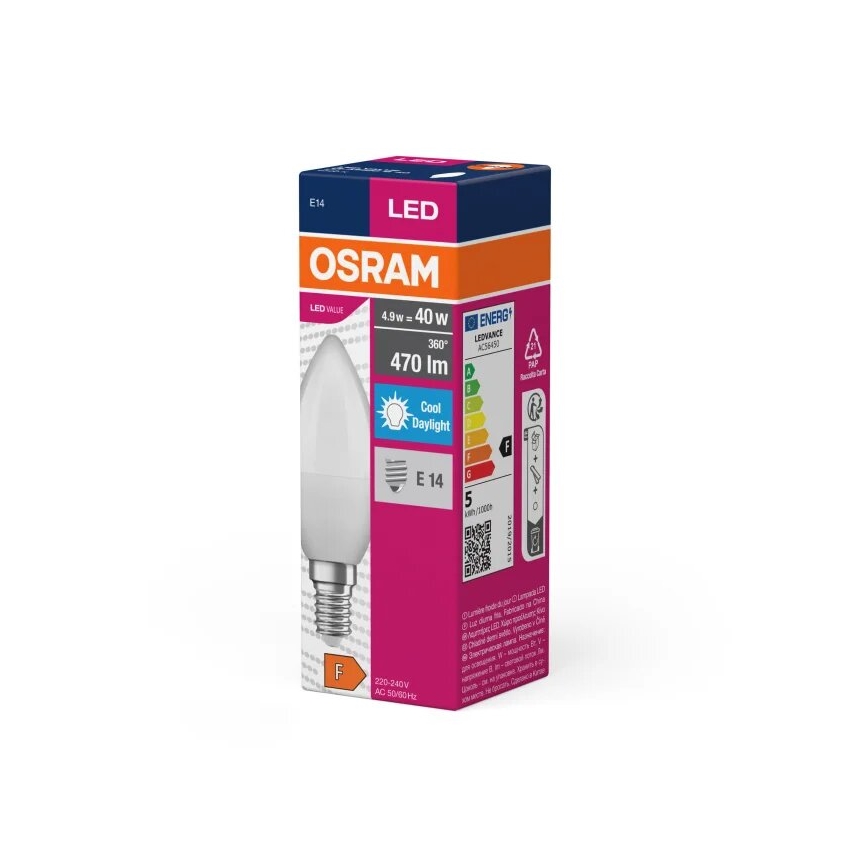 LED Žiarovka VALUE B40 E14/4,9W/230V 6500K - Osram