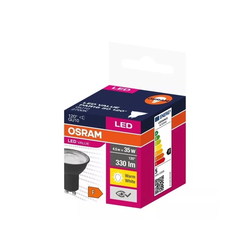 LED Žiarovka VALUE PAR16 GU10/4,5W/230V 2700K 120° čierna - Osram