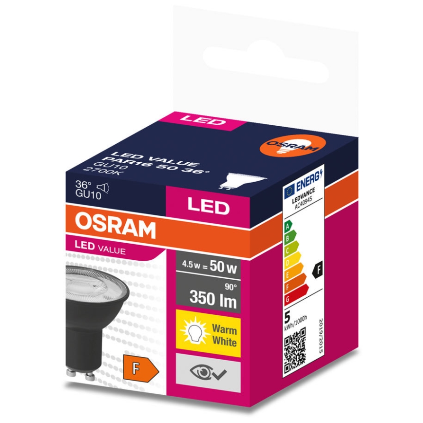 LED Žiarovka VALUE PAR16 GU10/4,5W/230V 2700K 36° čierna - Osram