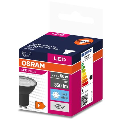 LED Žiarovka VALUE PAR16 GU10/4,5W/230V 6500K 36° čierna - Ledvance