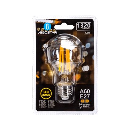 LED Žiarovka VINTAGE A60 E27/12W/230V 2200K - Aigostar