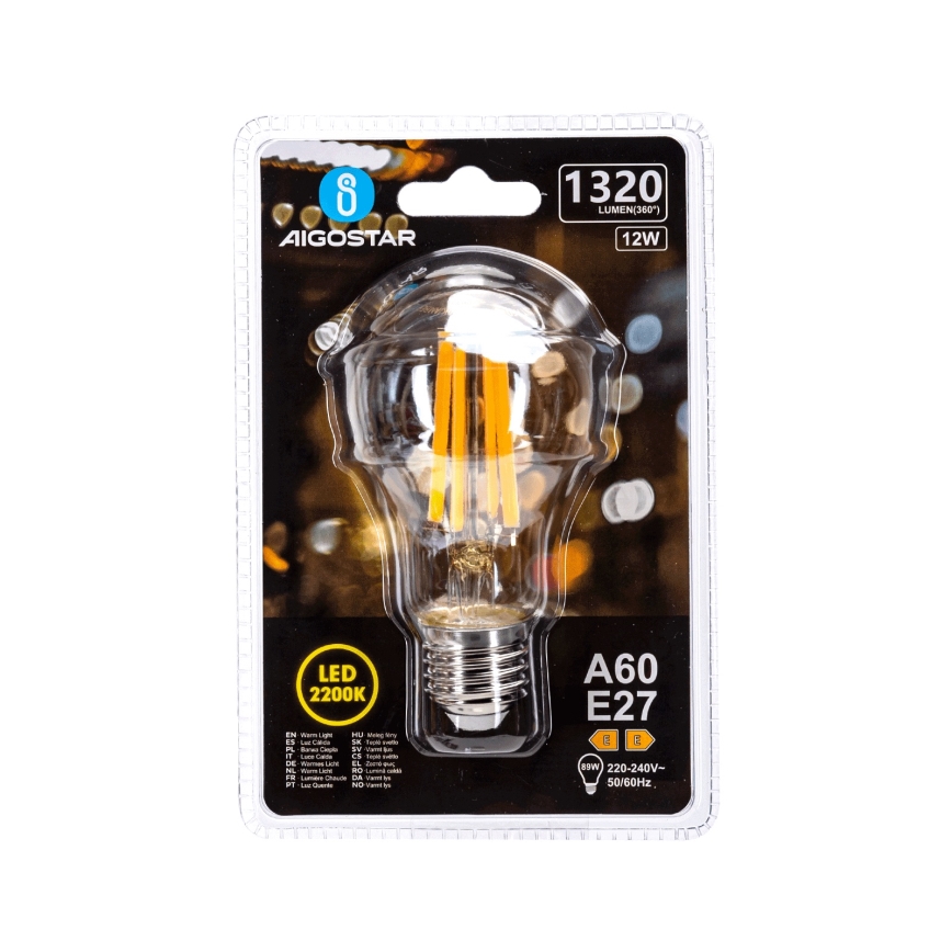 LED Žiarovka VINTAGE A60 E27/12W/230V 2200K - Aigostar