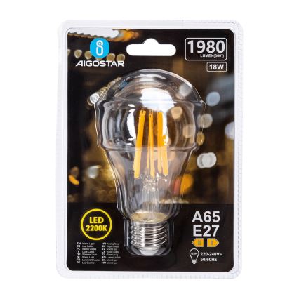 LED žiarovka VINTAGE A65 E27/18W/230V 2200K - Aigostar