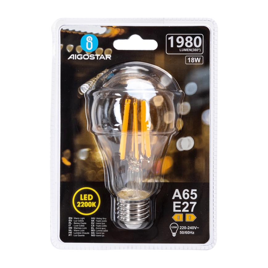 LED žiarovka VINTAGE A65 E27/18W/230V 2200K - Aigostar