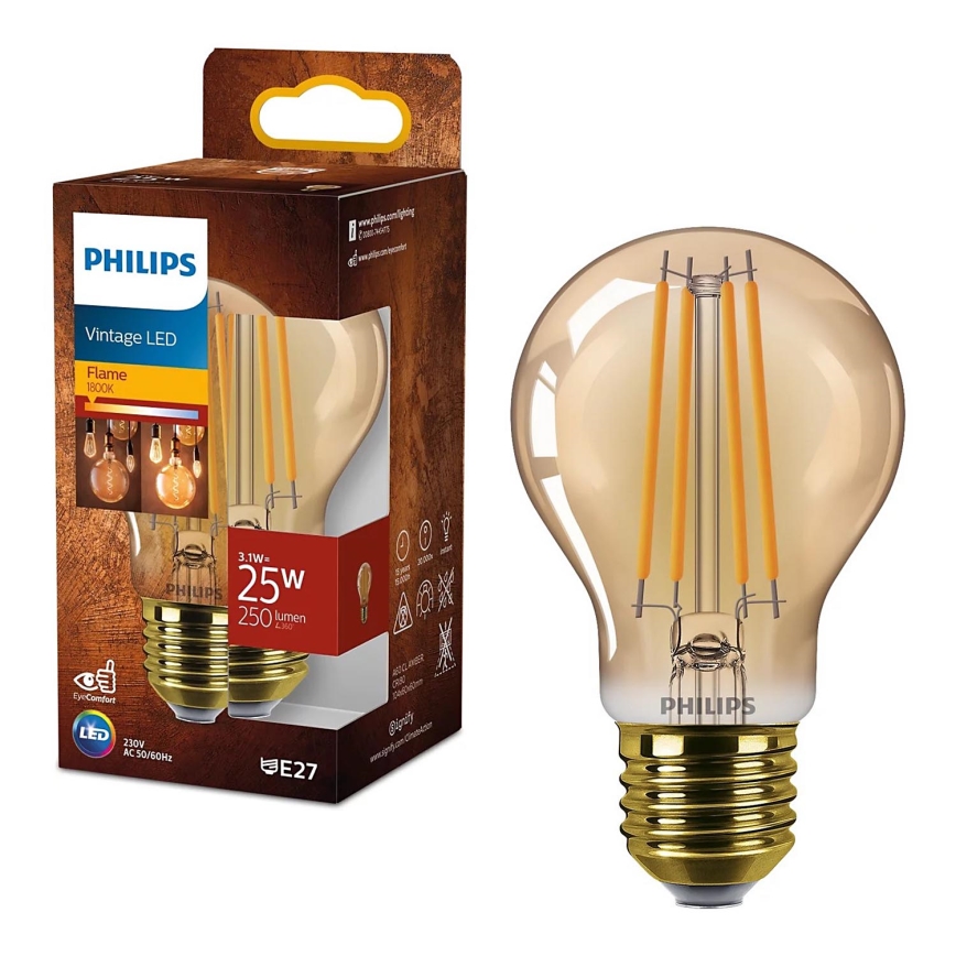 LED Žiarovka VINTAGE Philips A60 E27/3,1W/230V 1800K
