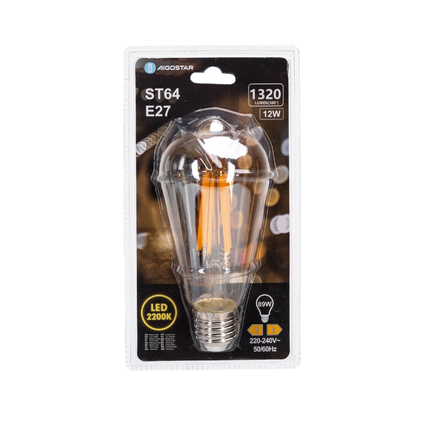 LED žiarovka VINTAGE ST64 E27/12W/230V 2200K - Aigostar