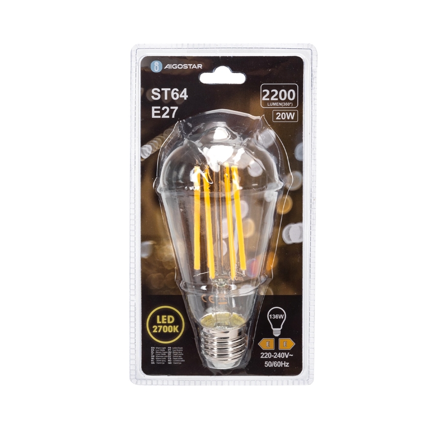 LED žiarovka VINTAGE ST64 E27/20W/230V 2700K - Aigostar