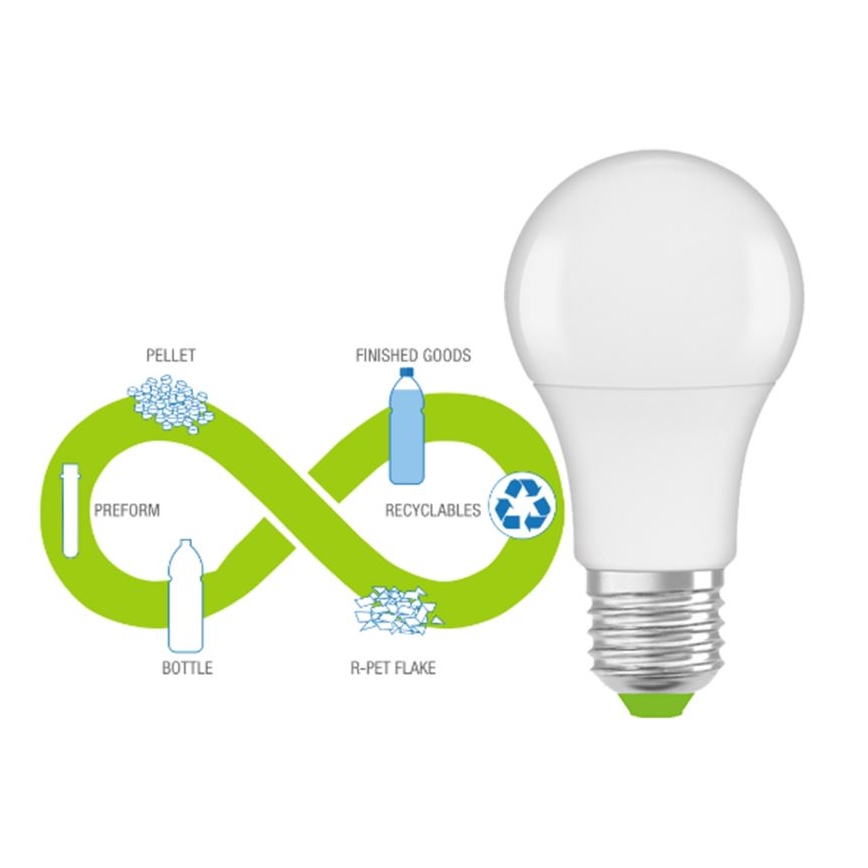 LED Žiarovka z recyklovaného plastu A60 E27/8,5W/230V 2700K - Ledvance