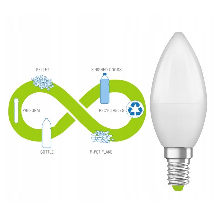 LED Žiarovka z recyklovaného plastu B40 E14/4,9W/230V 2700K - Ledvance