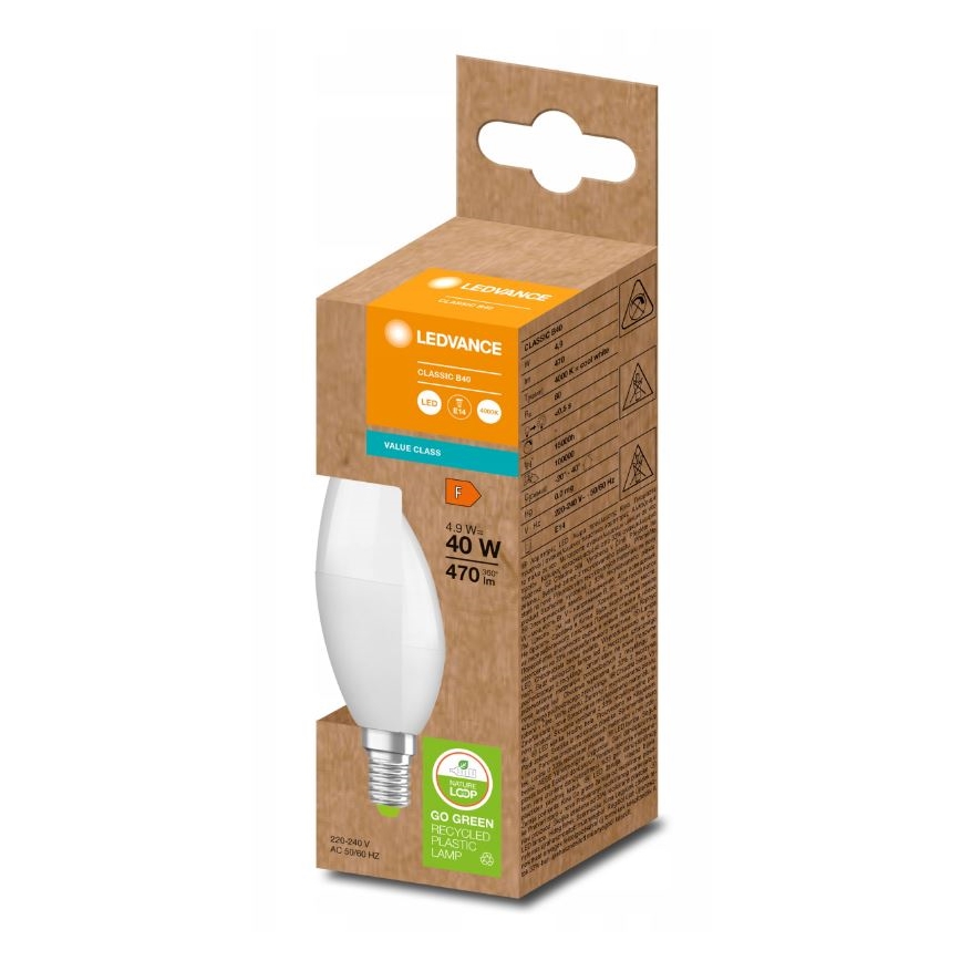 LED Žiarovka z recyklovaného plastu B40 E14/4,9W/230V 4000K - Ledvance
