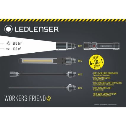 Ledlenser WORKERS FRIEND - LED stmievateľná nabíjateľná baterka LED/2500 mAh 280 lm 80 h čierna