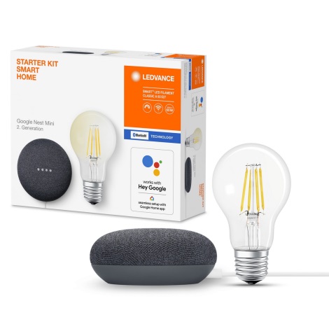 Ledvance - Inteligentný reproduktor Google Nest Mini + LED Stmievateľná žiarovka SMART+ A60 E27/60W/230V 2700K