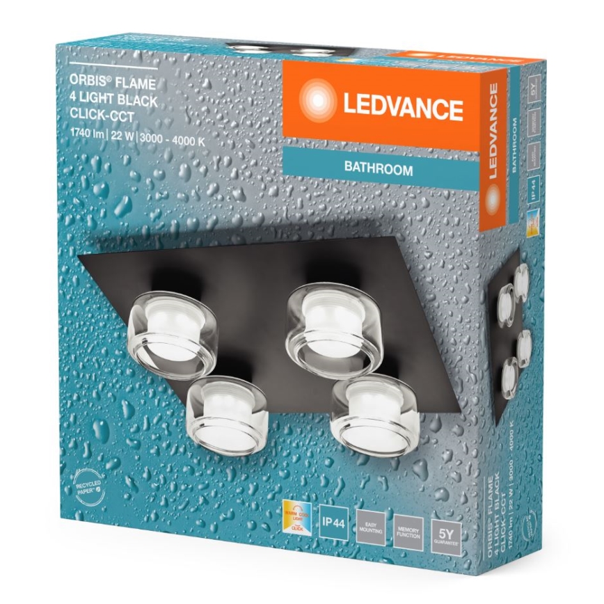 Ledvance - LED Kúpeľňové stropné svietidlo ORBIS FLAME 4xLED/5,5W/230V 3000/4000K IP44 čierna