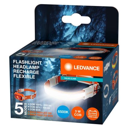 Ledvance - LED Nabíjacia čelovka FLASHLIGHT LED/3W/5V 1000 mAh