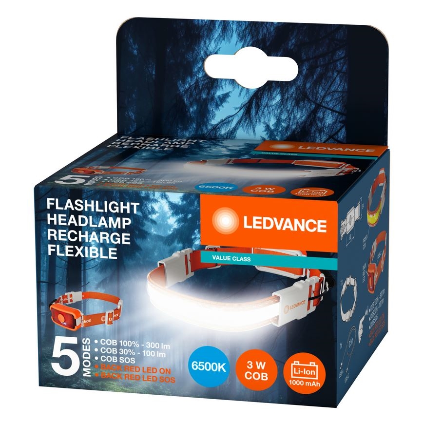 Ledvance - LED Nabíjacia čelovka FLASHLIGHT LED/3W/5V 1000 mAh
