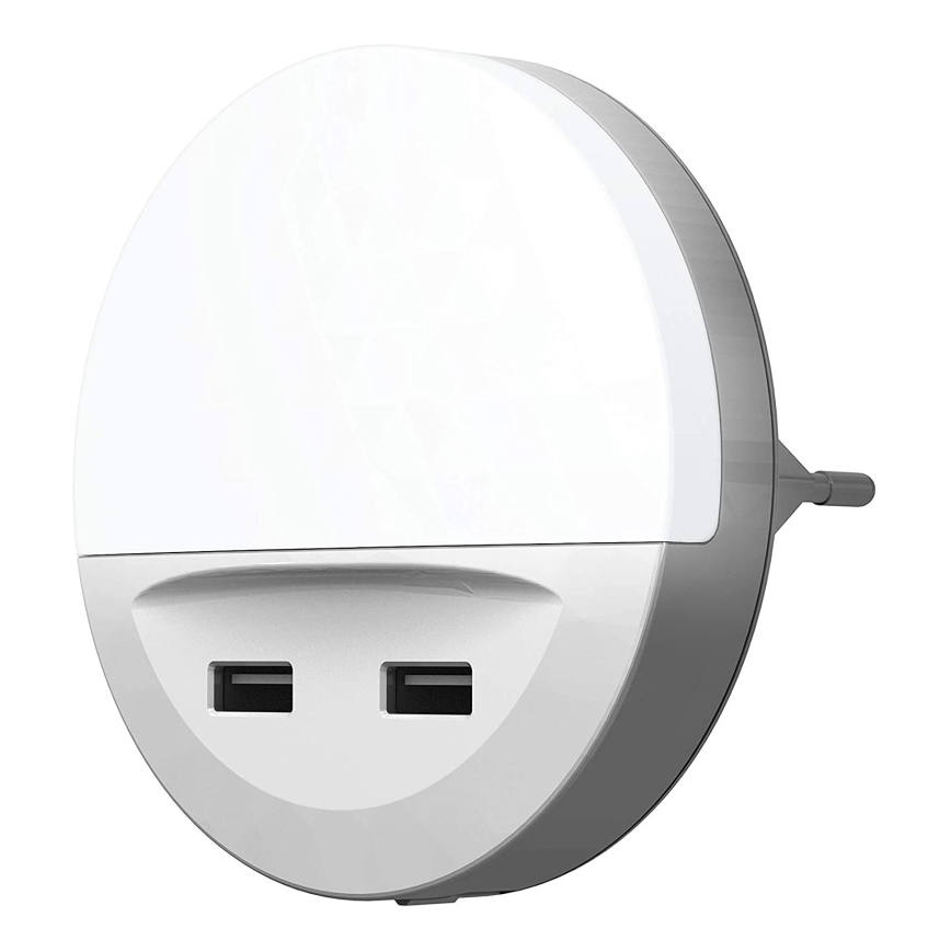 Ledvance - LED Nočné svietidlo do zásuvky so senzorom LUNETTA 2xUSB LED/13W/230V