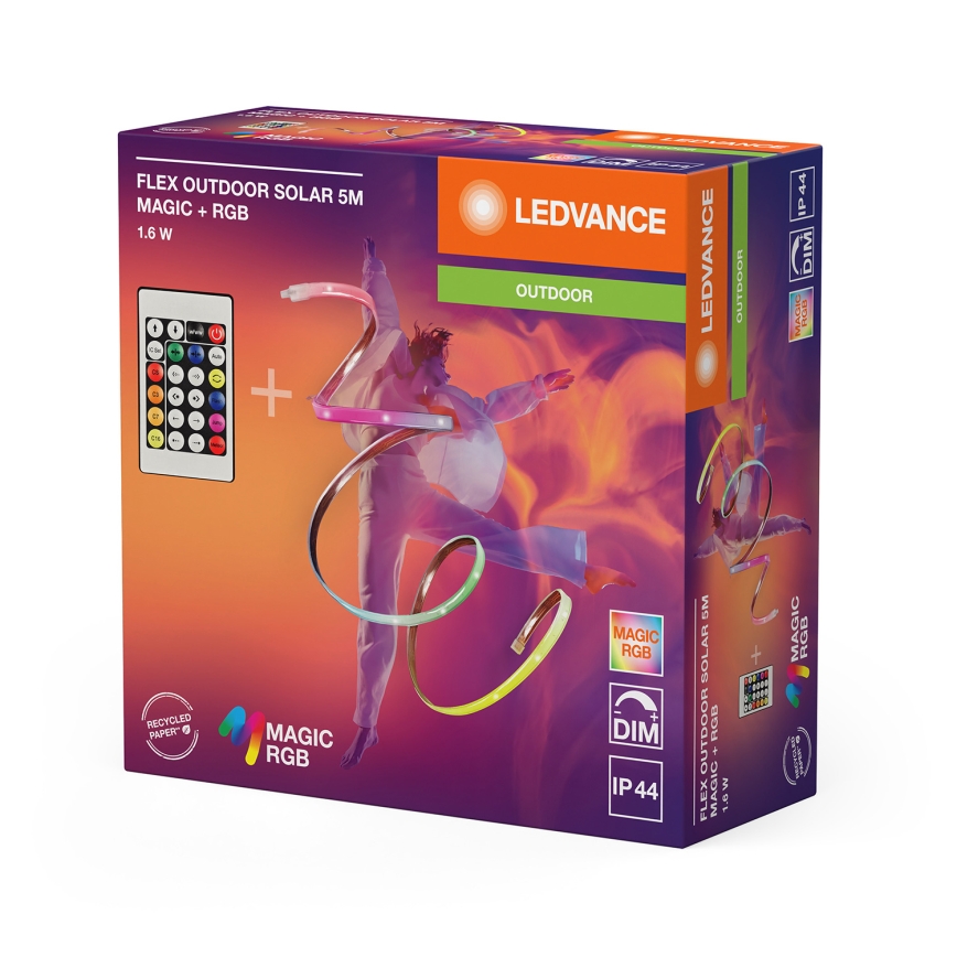 Ledvance - LED RGB stmievateľný solárny pásik FLEX MAGIC 5 m LED/1,6 W/3,7 V 2000 mAh IP44 + diaľkové ovládanie