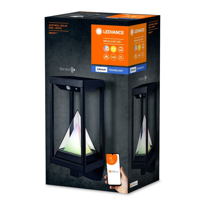 Ledvance - LED RGBW Stmievateľné solárne nástenné svietidlo so senzorom pohybu a soumraku SMART+ ALPS LED/6W/3,7V 2200 mAh 3000K IP44
