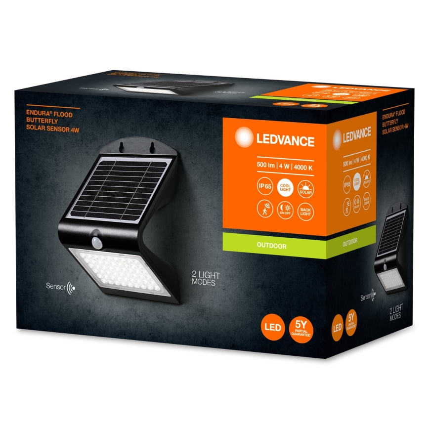 Ledvance - LED Solárne nástenné svietidlo so senzorom pohybu a súmraku BUTTERFLY LED/4W/3,7V 2000 mAh IP65