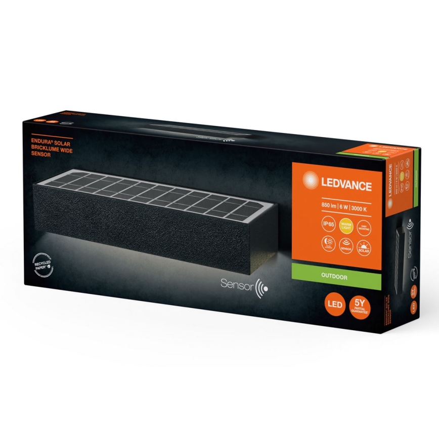 Ledvance - LED Solárne nástenné svietidlo so senzorom pohybu a súmraku ENDURA SOLAR LED/6W/4,2V 3000 mAh IP65