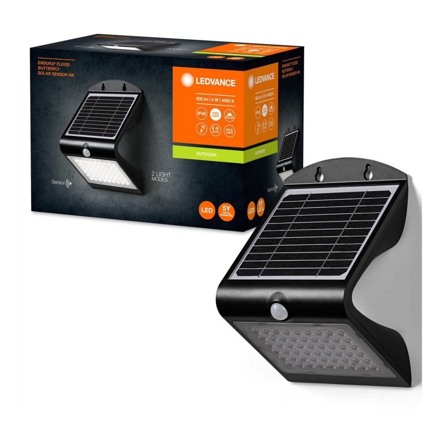 Ledvance - LED Solárne nástenné svietidlo so senzorom pohybu a súmraku BUTTERFLY LED/4W/3,7V 2000 mAh IP65