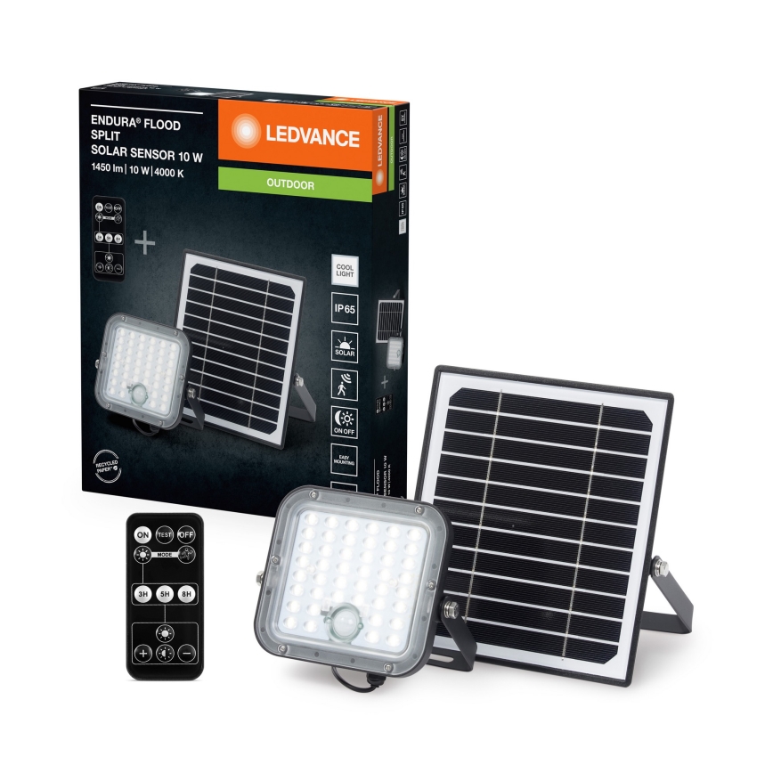 Ledvance - LED Stmievateľný solárny reflektor so senzorom FLOOD SPLIT LED/10W/7,4V IP65 + diaľkové ovládanie