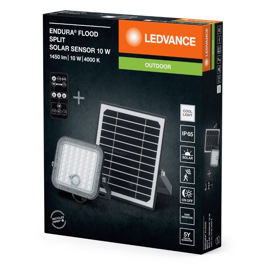 Ledvance - LED Stmievateľný solárny reflektor so senzorom FLOOD SPLIT LED/10W/7,4V IP65 + diaľkové ovládanie