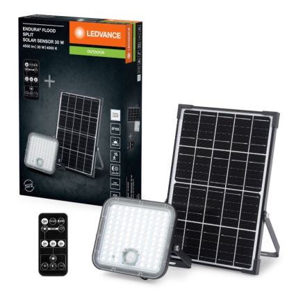 Ledvance - LED Stmievateľný solárny reflektor so senzorom FLOOD SPLIT LED/30W/6,4V IP65 + diaľkové ovládanie