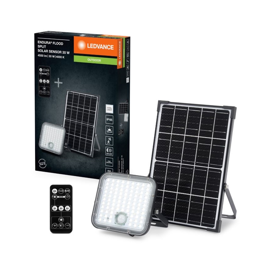 Ledvance - LED Stmievateľný solárny reflektor so senzorom FLOOD SPLIT LED/30W/6,4V IP65 + diaľkové ovládanie