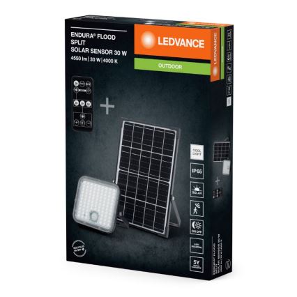 Ledvance - LED Stmievateľný solárny reflektor so senzorom FLOOD SPLIT LED/30W/6,4V IP65 + diaľkové ovládanie