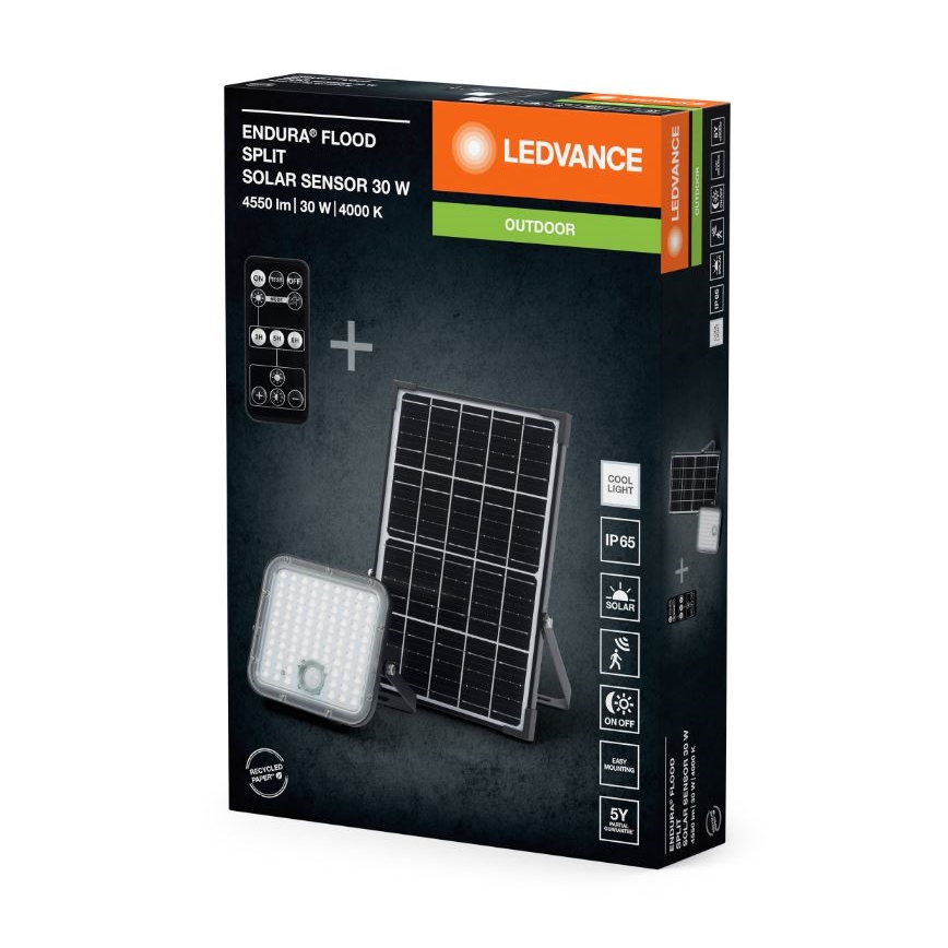 Ledvance - LED Stmievateľný solárny reflektor so senzorom FLOOD SPLIT LED/30W/6,4V IP65 + diaľkové ovládanie