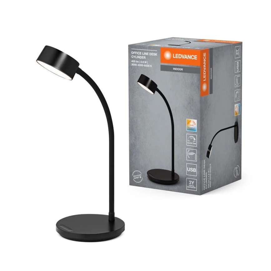 Ledvance - LED stmievateľná dotyková stolná lampa OFFICE LED/4,8W/5V 3000-6500K čierna