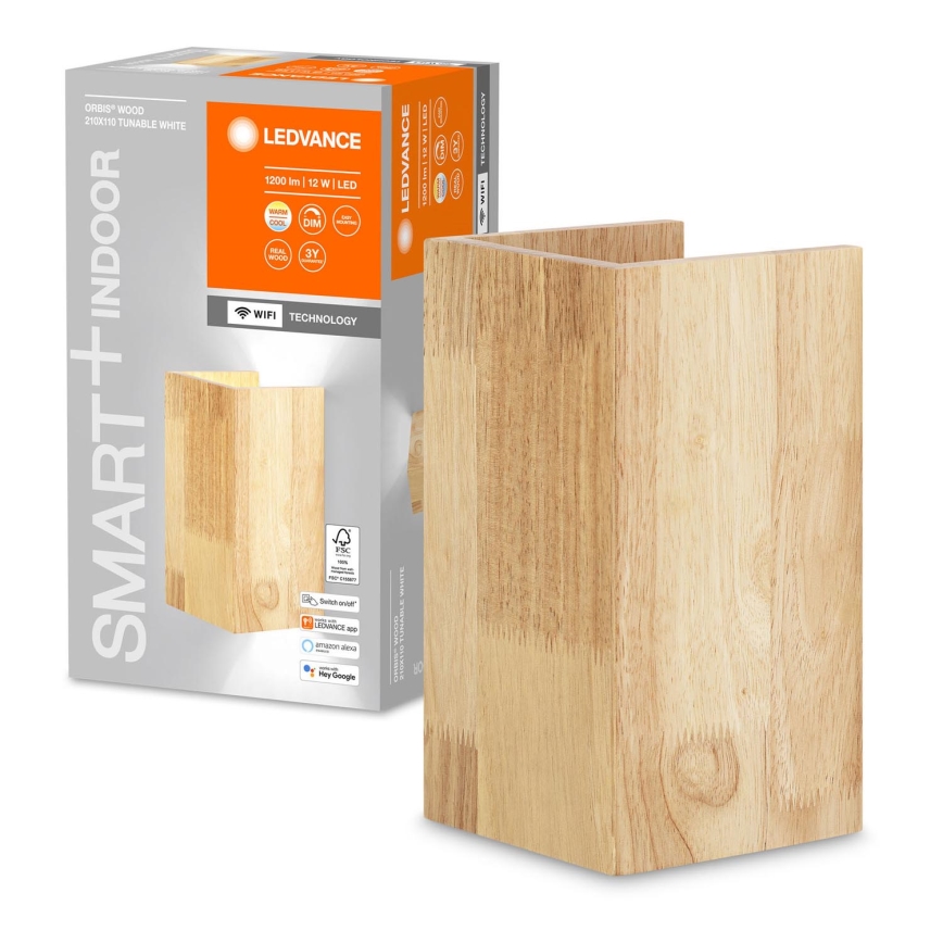 Ledvance - LED Stmievateľné nástenné svietidlo SMART+ WOOD LED/12W/230V 3000-6500K Wi-Fi