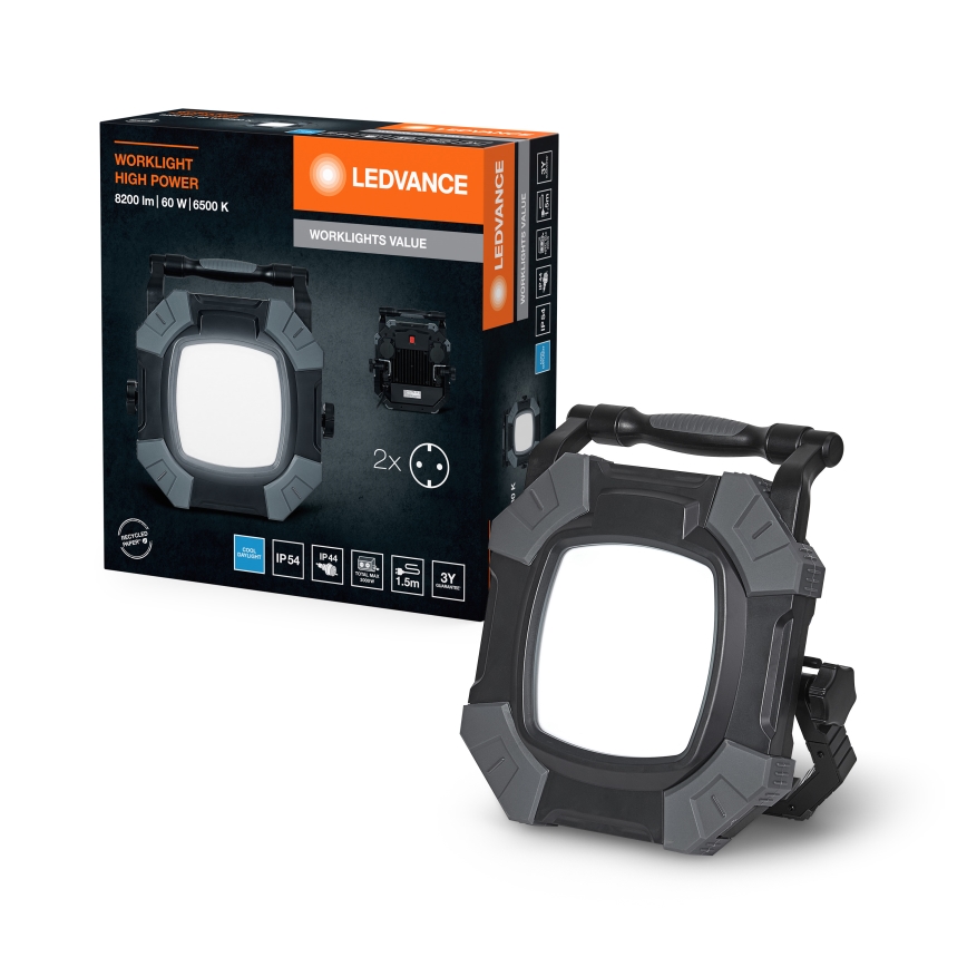 Ledvance - LED Stmievateľné pracovné svietidlo s 2 zásuvkami WORKLIGHT VALUE LED/60W/230V IP54