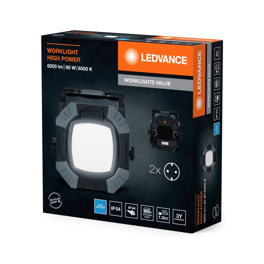 Ledvance - LED Stmievateľné pracovné svietidlo s 2 zásuvkami WORKLIGHT VALUE LED/60W/230V IP54