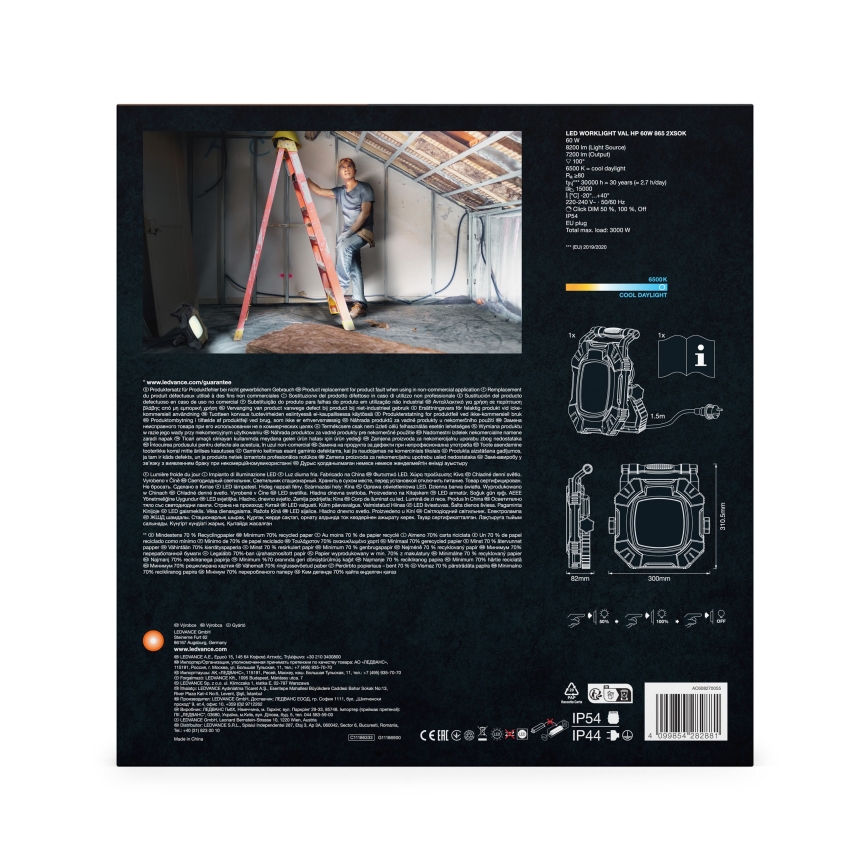 Ledvance - LED Stmievateľné pracovné svietidlo s 2 zásuvkami WORKLIGHT VALUE LED/60W/230V IP54