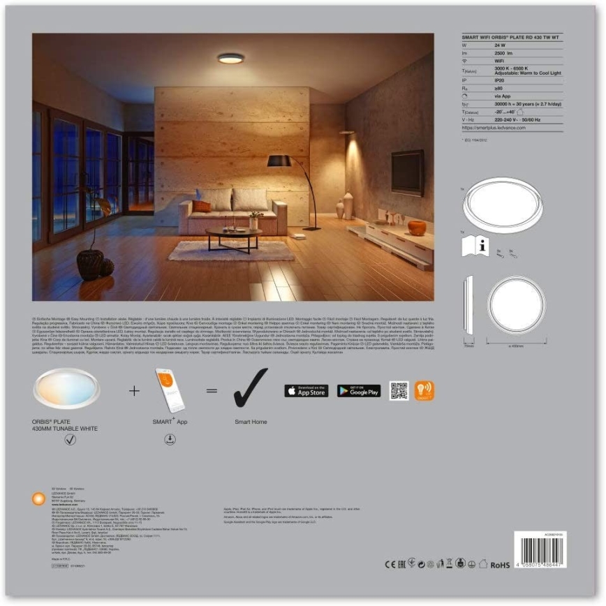 Ledvance - LED Stmievateľné svietidlo SMART+ PLATE LED/24W/230V 3000K-6500K Wi-Fi