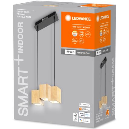 Ledvance - LED Stmievateľný luster na lanku DECOR WOOD 3xLED/7W/230V Wi-Fi