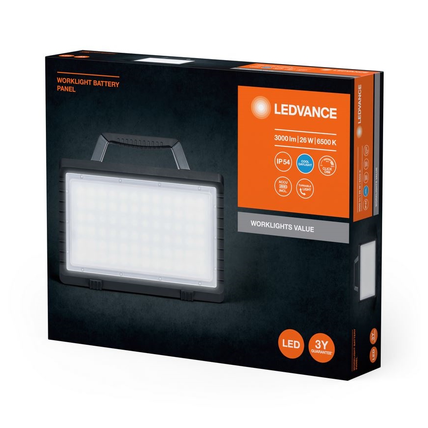 Ledvance - LED Stmievateľný vonkajší nabíjecí reflektor WORKLIGHT BATTERY LED/26W/5V IP54