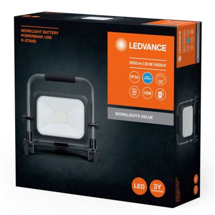 Ledvance - LED Stmievateľný vonkajší nabíjací reflektor WORKLIGHT BATTERY LED/30W/5V IP54