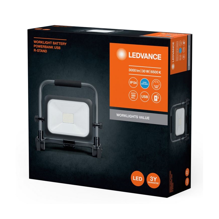 Ledvance - LED Stmievateľný vonkajší nabíjací reflektor WORKLIGHT BATTERY LED/30W/5V IP54