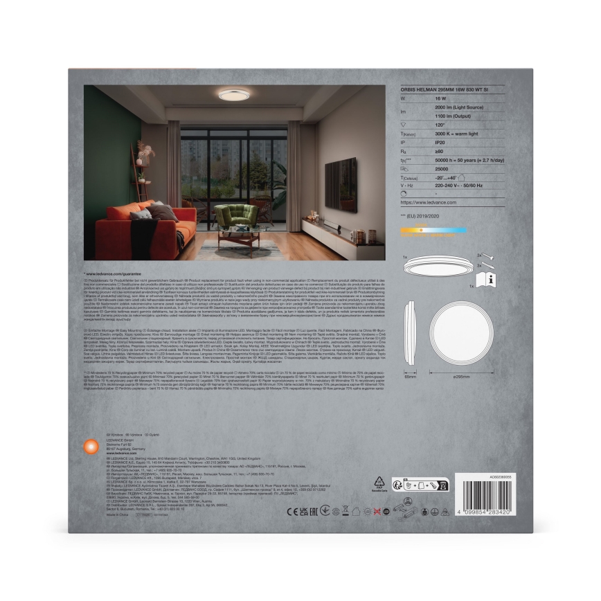 Ledvance - LED Stropné svietidlo ORBIS HELMAN LED/16W/230V pr. 29,5 cm strieborná