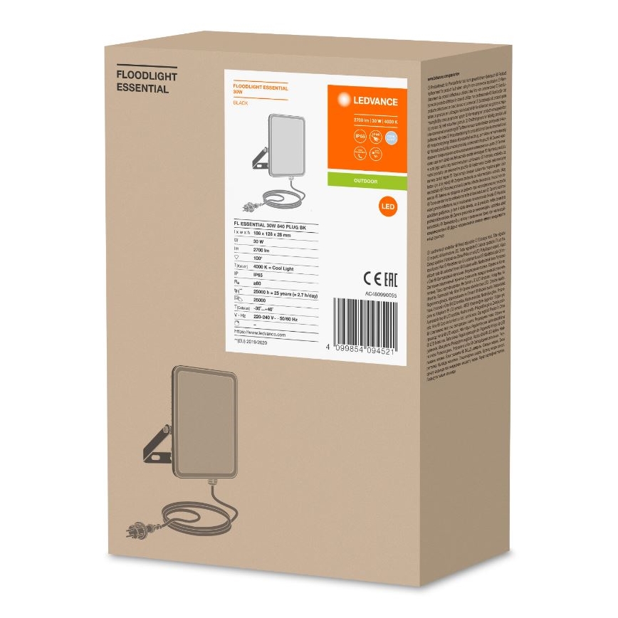 Ledvance - LED Vonkajší nástenný reflektor FLOODLIGHT ESSENTIAL LED/30W/230V 4000K IP65