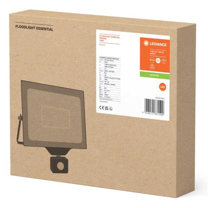 Ledvance - LED Vonkajší nástenný reflektor so senzorom FLOODLIGHT ESSENTIAL LED/100W/230V IP65
