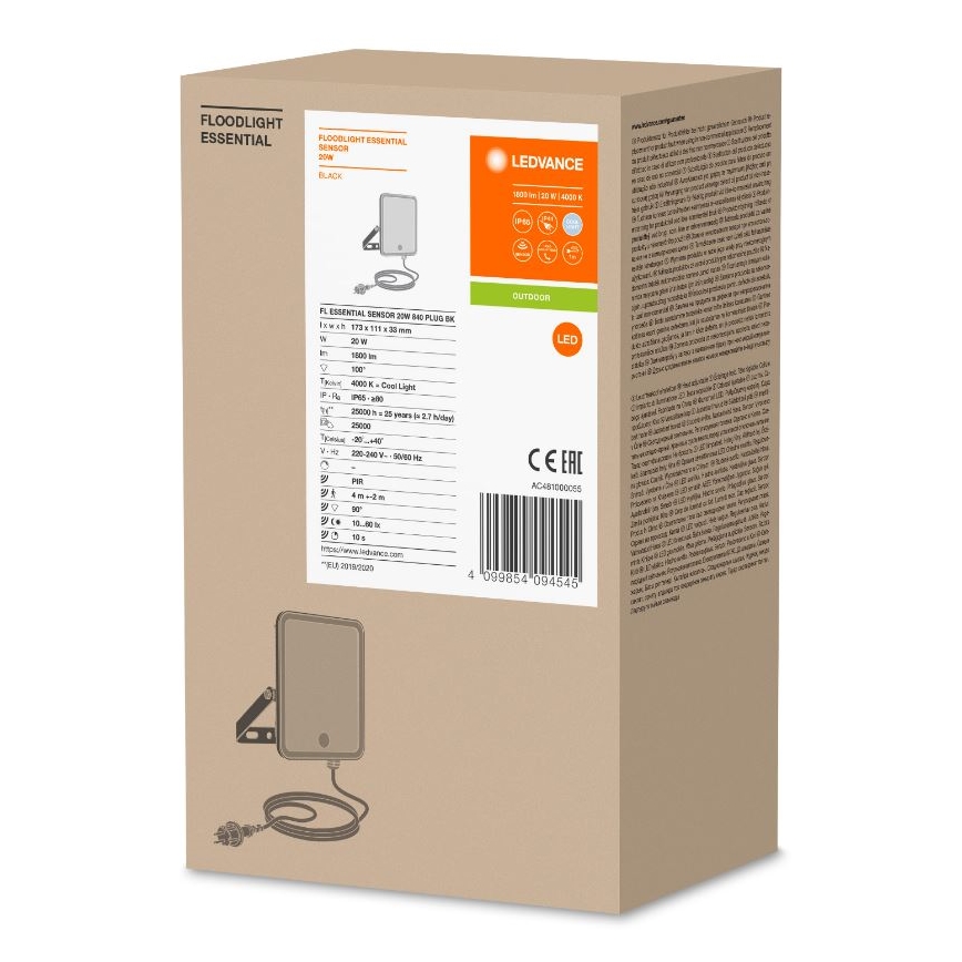 Ledvance - LED Vonkajší nástenný reflektor so senzorom FLOODLIGHT LED/20W/230V IP65