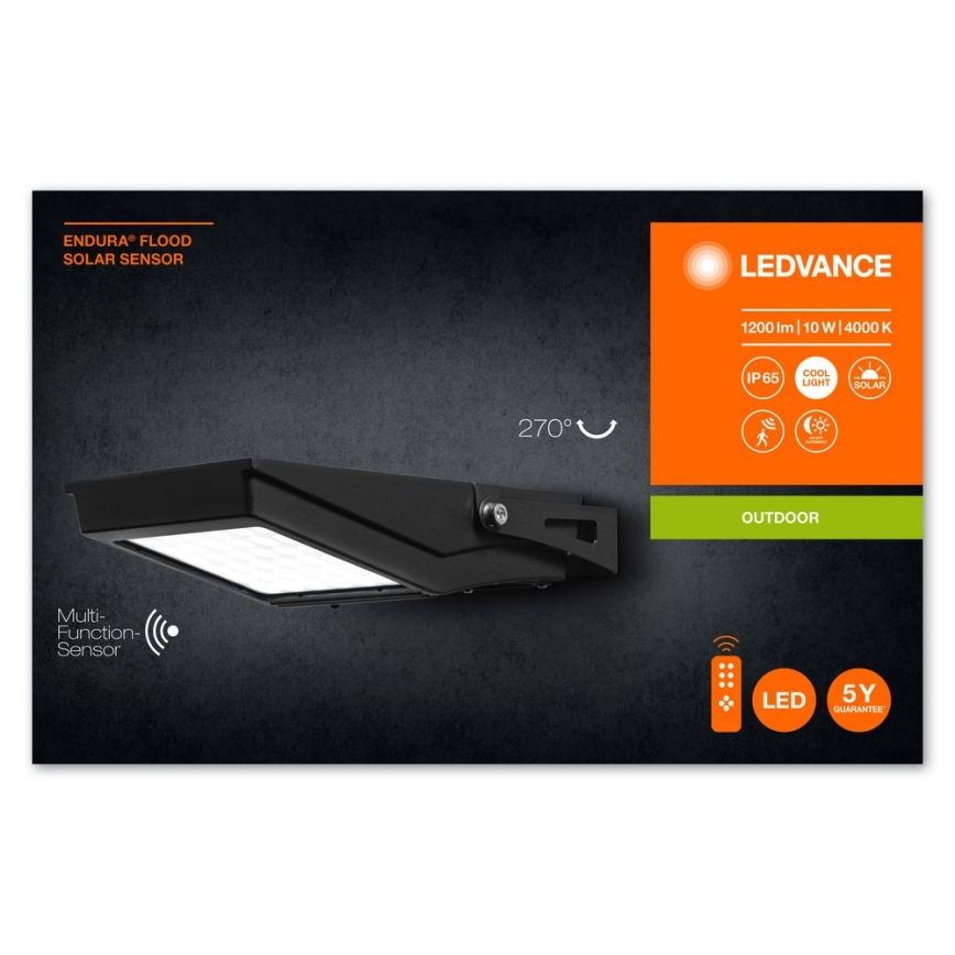 Ledvance - LED Vonkajší solárny reflektor so senzorom FLOOD LED/10W/3,6V 2000 mAh IP65 + diaľkové ovládanie