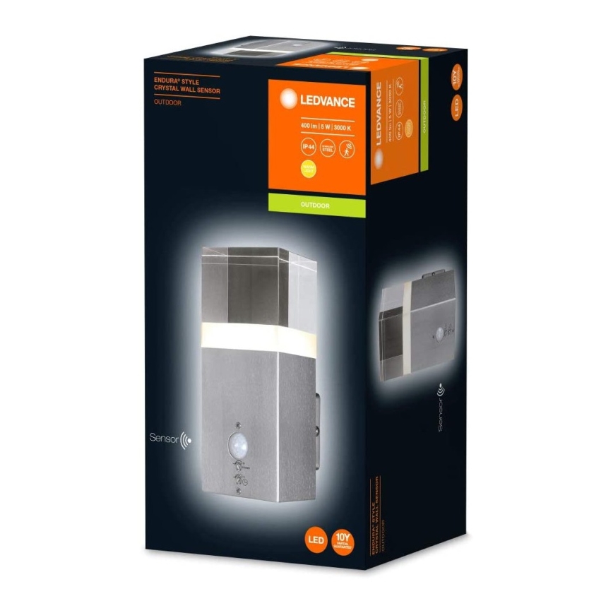 Ledvance - LED Vonkajšie nástenné svietidlo so senzorom CRYSTAL 1xLED/5W/230V IP44