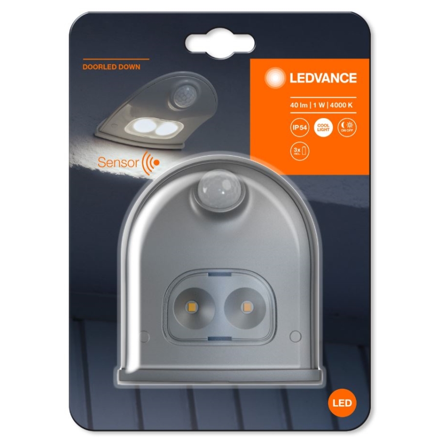 Ledvance - LED Vonkajšie nástenné svietidlo so senzorom DOORLED LED/1W/3xAA IP54