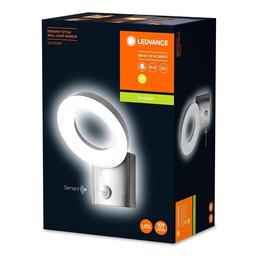 Ledvance - LED Vonkajšie nástenné svietidlo so senzorom LOOP 1xLED/12W/230V IP44