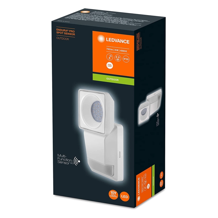 Ledvance - LED Vonkajšie nástenné svietidlo so senzorom SPOT LED/8W/230V IP55 biela